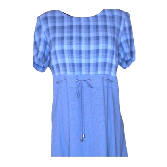 S.l Fashion dress vintage multi blue maxi with shoulder pads, size medium. - Picture 3 of 9